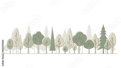 Serene Forest Landscape Illustration with a Row of Trees