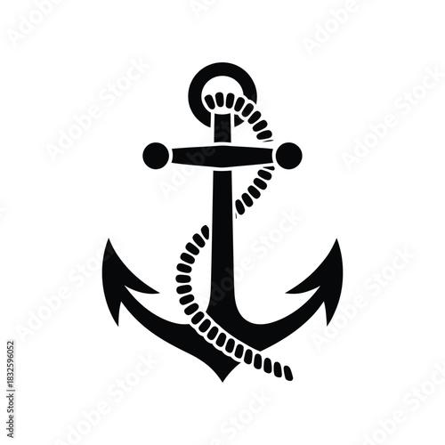 Black anchor with rope, a classic nautical symbol representing stability, hope, and seafaring adventures, perfect for maritime themes and designs