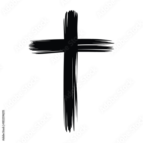 Black brush stroke cross symbol of christianity, faith, and religion simple and minimalist design for posters, cards, and more
