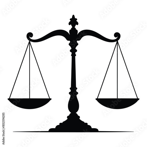 Silhouette of scales of justice, symbolizing law, fairness, and the legal system, rendered in a simple, bold design for clarity and impact