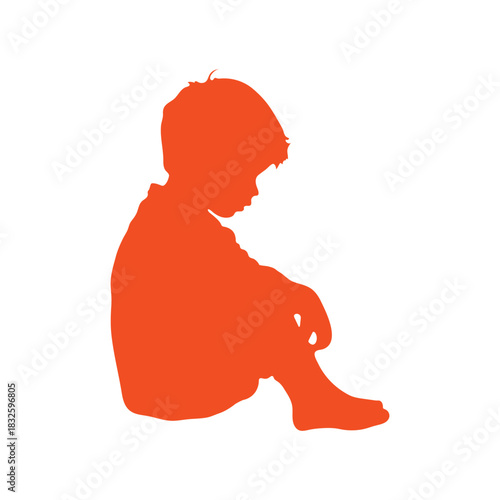 Sad black child silhouette isolated on white background. Child icon vector illustration design.