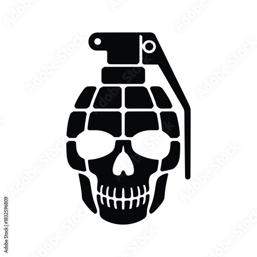 Skull grenade, a symbol of danger and destruction, blending the human skull with the iconic shape of a grenade, creating a powerful and striking visual