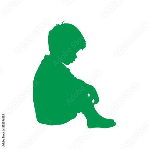 Sad black child silhouette isolated on white background. Child icon vector illustration design.