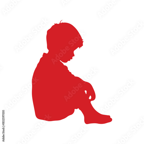 Sad black child silhouette isolated on white background. Child icon vector illustration design.