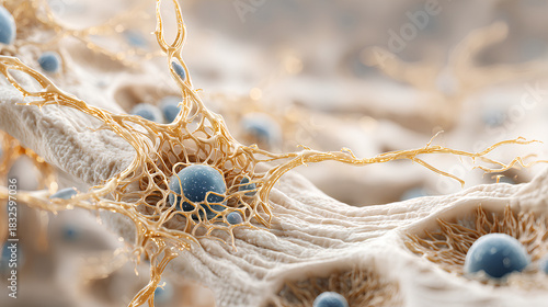 Realistic medical illustration of osteocytes in a lacunar canalicular network within mineralized bone matrix showing dendritic signal pathways
