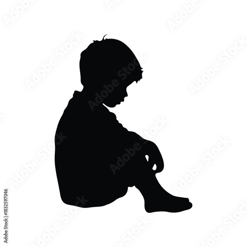Sad black child silhouette isolated on white background. Child icon vector illustration design.