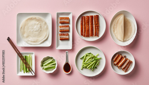 Wallpaper Mural Peking Duck Ingredients Crispy Duck Skin Pancakes Cucumber and Sauce. Torontodigital.ca