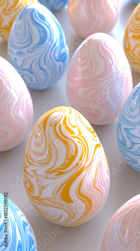 Vibrant marble easter eggs display indoor art showcase decorative objects colorful atmosphere close-up view festive spirit