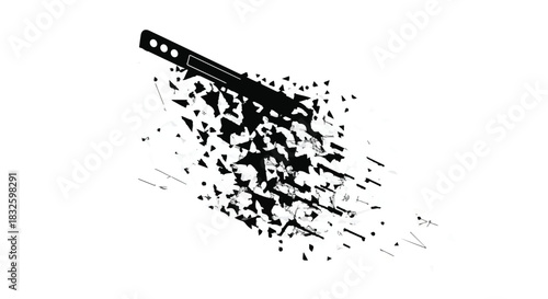 Disintegrating smartphone explosion pixelated particles flying away technology failure concept