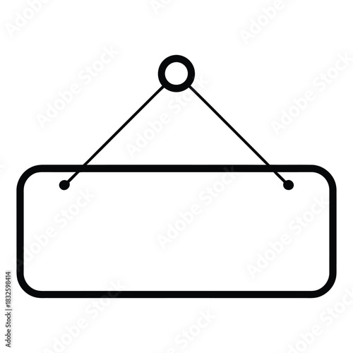 Hanging sign, a blank rectangular shape suspended by strings from a top circle, perfect for adding custom messages or branding elements