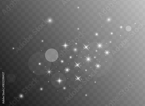 White sparkle glow cluster with soft light particles on transparent background
