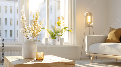 Elegant home decor modern apartment still life bright environment interior view aesthetic serenity