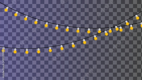 String of glowing yellow party light bulbs hanging on a string
