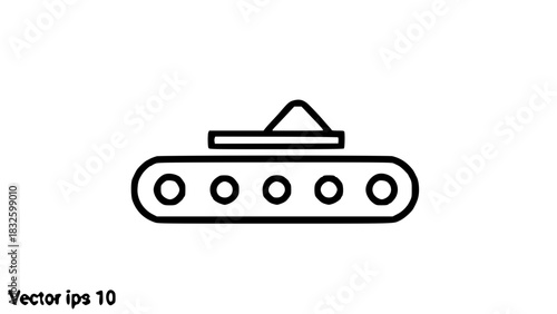 A simple line drawing of a tank with treads and a turret, presented in a minimalist style.