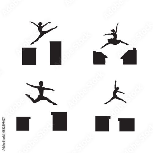 Graceful rooftop leaps captured in expressive silhouette compositions