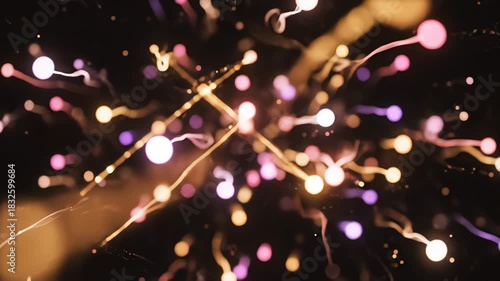Soft glowing bokeh lights drift with flowing trails, creating a dreamy warm cinematic background
