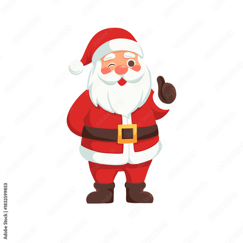 Obraz premium Jolly Santa Claus winking and giving a thumbs up for Christmas cheer, perfect for holiday promotions and festive greeting cards, adding joy and warmth