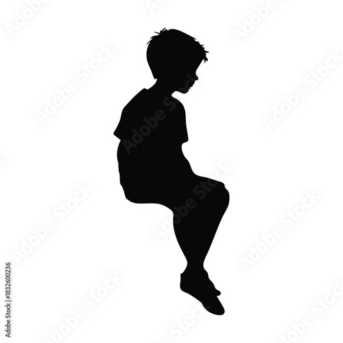 Kid boy sitting silhouette isolated on white background. Boy icon vector illustration design.