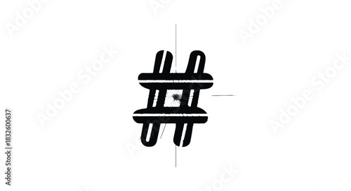 Black hashtag symbol on white background, social media icon, modern typography, digital communication sign, isolated