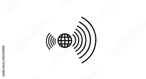 Global communication network symbol with radiating waves