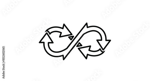 Recycling symbol icon with circular arrows exchanging, rotation, and cycle, representing exchange, recycling, and ecology, on white background
