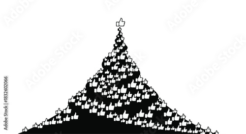 Geometric triangle fractal pattern with black and white pixels on white background, abstract digital art, mathematical concept, symmetrical design