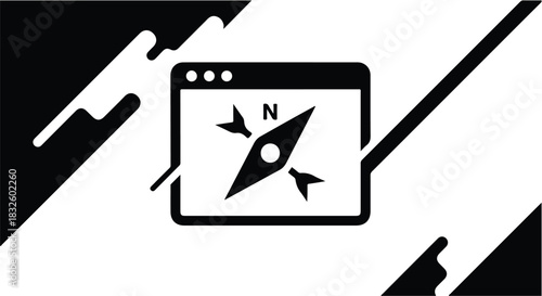Navigation compass icon on screen with abstract background, direction, orientation, and travel concept for business, technology, and adventure