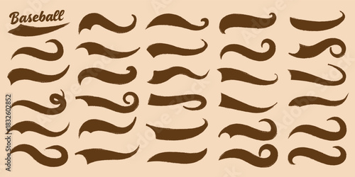 Swoosh and swash tails collection. Swooshes text tail for baseball design. Sports swash underline shapes set in retro style. Swish typography font element for athletics, baseball,