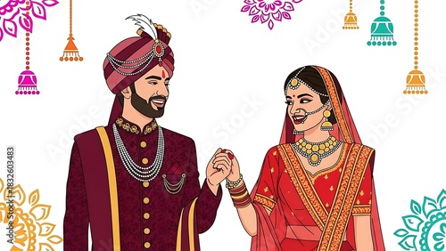 Indian Bride and Groom Traditional Wedding Attire Celebrating Cultural Ceremony