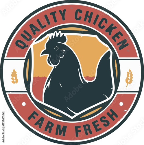 Vintage Quality Chicken Farm Fresh Logo Badge Vector Illustration