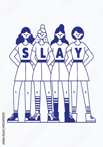 SLAY Empowerment Typography with Stylish Women Illustration
