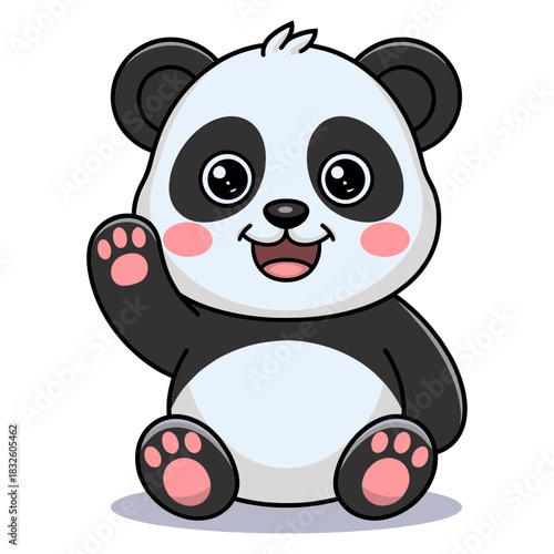 Adorable Cartoon Panda Waving Hello with a Cheerful Expression.