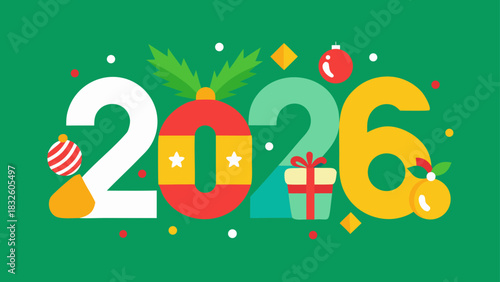 Happy new year two thousand twenty six vector graphic design holiday celebration christmas ornament background