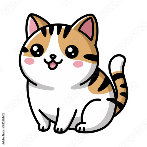 Adorable Cartoon Cat with Striped Markings and Rosy Cheeks.