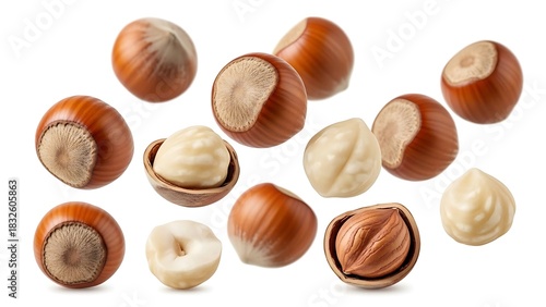 Wallpaper Mural Hazelnuts whole and shelled scattered isolated on background Torontodigital.ca