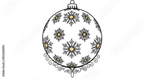 Elegant Ornament: A single, exquisitely crafted ornament with intricate snowflake detailing, evokes the festive spirit of the holiday season, embodying timeless grace and delicate artistry.