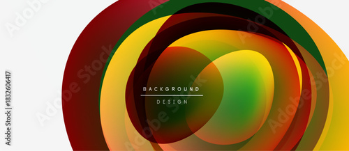 Abstract colorful layers create dynamic circular design. Text reads background design within central space. Modern aesthetic.