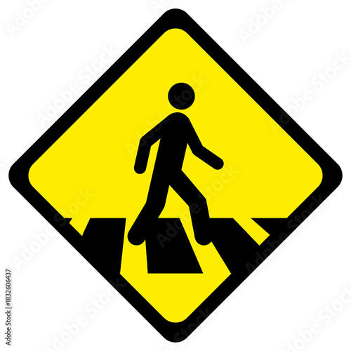 pedestrian crossing road sign - Yellow Warning Road Symbol