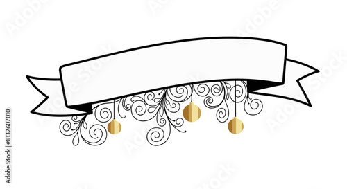 Elegant Banner with Festive Embellishments: An ornate banner design, featuring a blank space for text, adorned with intricate, swirling patterns and glittering gold ornaments.
