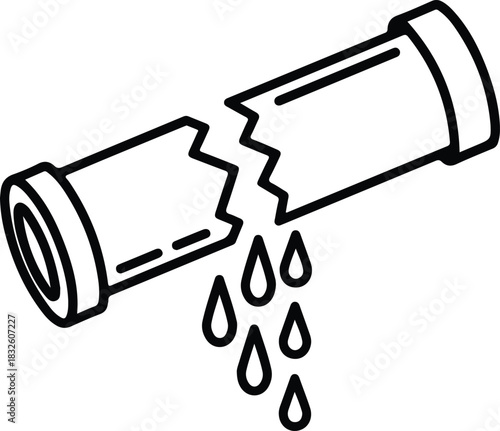 Broken Pipe Leakage Icon - Plumbing Emergency & Damage Outline