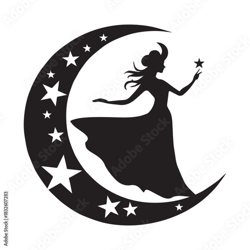 silhouette of a bride with moon