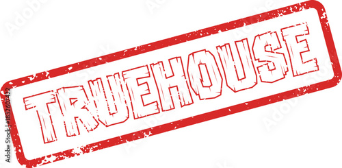 Red distressed Truehouse rubber stamp mark for verified property and residential authenticity