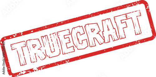 Red distressed Truecraft rubber stamp mark for authentic project branding and verification