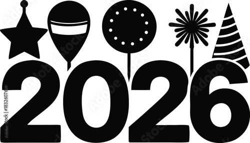  2026 celebration mark silhouette vector illustration icons. happy New Year 2026 silhouette vector illustration cons collection