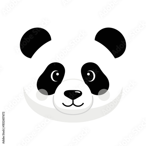Cute cartoon panda face illustration with black ears and eye patches on a white background, featuring a friendly expression.