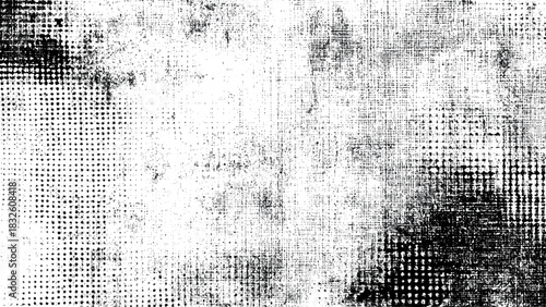 Distressed abstract halftone grunge black and white texture background effect