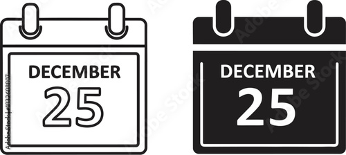 Two december twenty fifth calendar icons in a line black on — Outline, silhouette, and on transparent background. EPS 10.