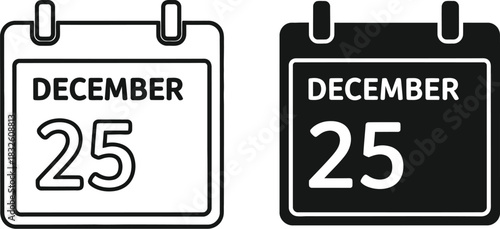 Two december twenty fifth calendar icons a graphical representation on — Outline, silhouette, and on transparent background. EPS 10.