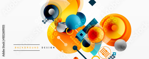 Abstract geometric shapes, vibrant colors, dynamic composition. Modern design elements create interesting visual texture.