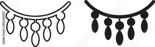 Two decorative eyelash designs with hanging ornaments on — Outline, silhouette, and on transparent background. EPS 10.